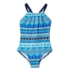 NEW Kanu Surf Blue Mahina Halter Beach Sport One Piece Swimsuit Girls 14